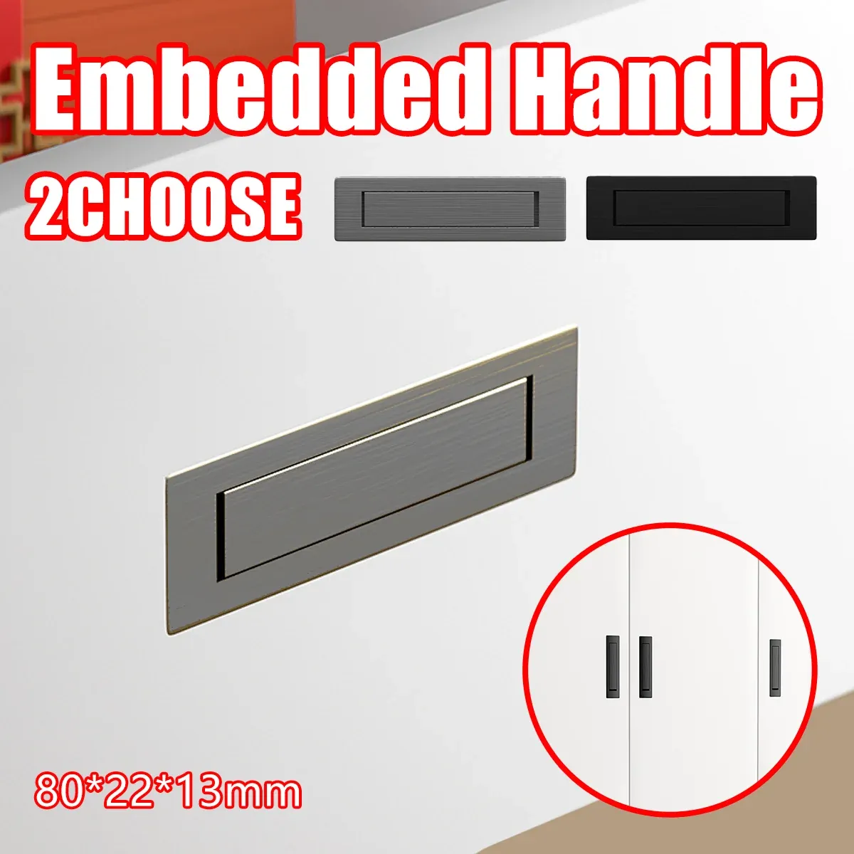 Tatami Silver Drawer Handle Embedded Rotating Concealed Cabinet Pull Invisible - Black β image 2