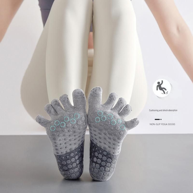 Purple Non-Slip Five Toe Yoga Socks - Cotton Blend with PVC Grip Dots, Breathable & Secure Fit for Pilates, Dance, and Indoor Fitness Training — image 3