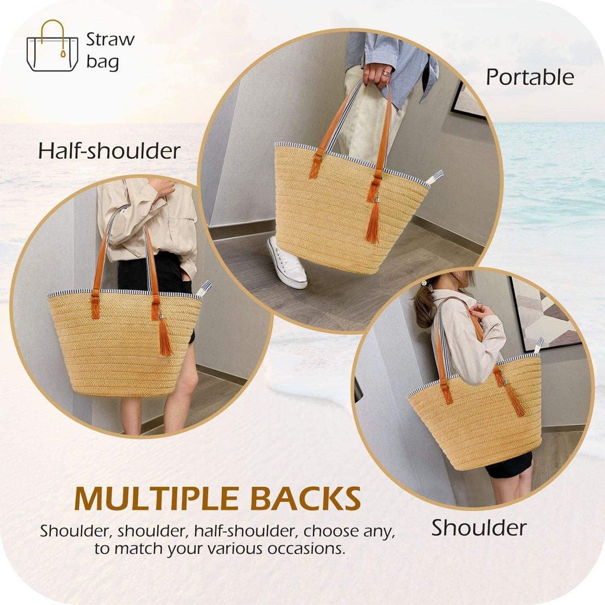 Simple Fashion Woven Straw Bag Beach Tote Bag Summer Handbag for Women Travel — image 6