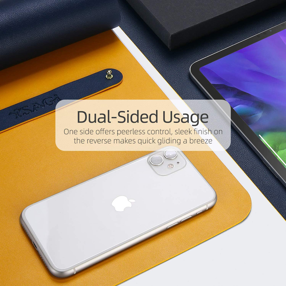 Dark Blue 90cm*45cm Dual Side Office Desk Pad Waterproof PU Leather Computer Mouse Pad — image 5