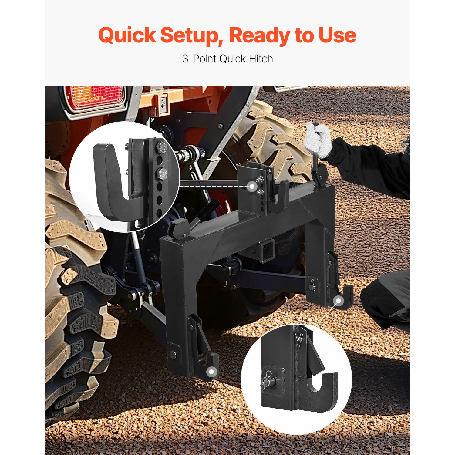 3-Point Quick Hitch with 2 in Receiver, 3000 Lbs Lift Capacity, 3-Pt Hitch with 5 Level Adjustable Bolt, Adaptation to Category 1 & 2 Tractor, Heavy Duty 3 — image 2