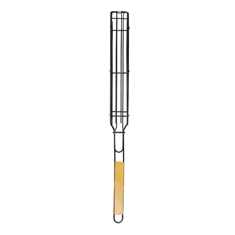 Wood Handle Stainless Steel BBQ Grill Basket Clip Camping Grill Tools — image 2