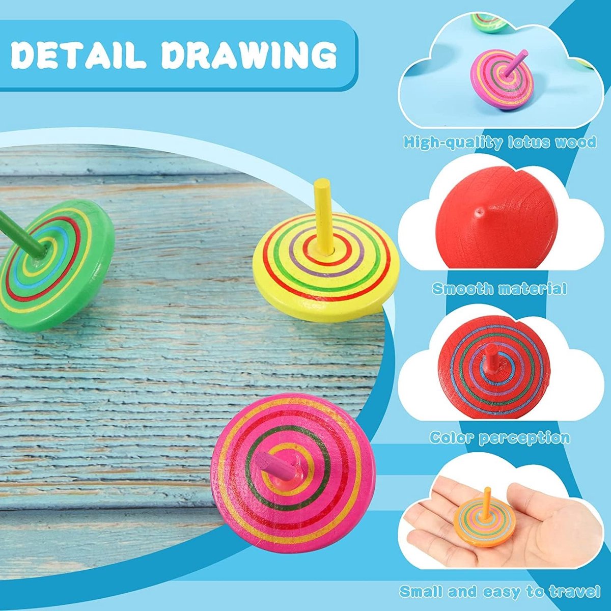 30 Children's Spinning Tops - Creative Mini Wooden Spinning Tops - Perfect as a birthday or Christmas gift for children aged 3 to 7 (random colors) — image 2