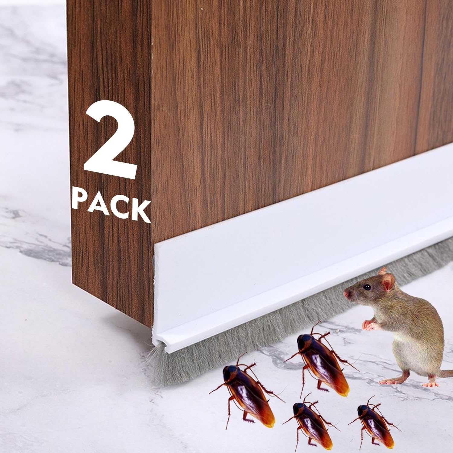 2 Pack Under Door Draft Stoppers with Brush Reduce Noise, Door Soundproofing Strip, Dust-Proof/Weather Stripping with Self Adhesive, Under Door Deal - White