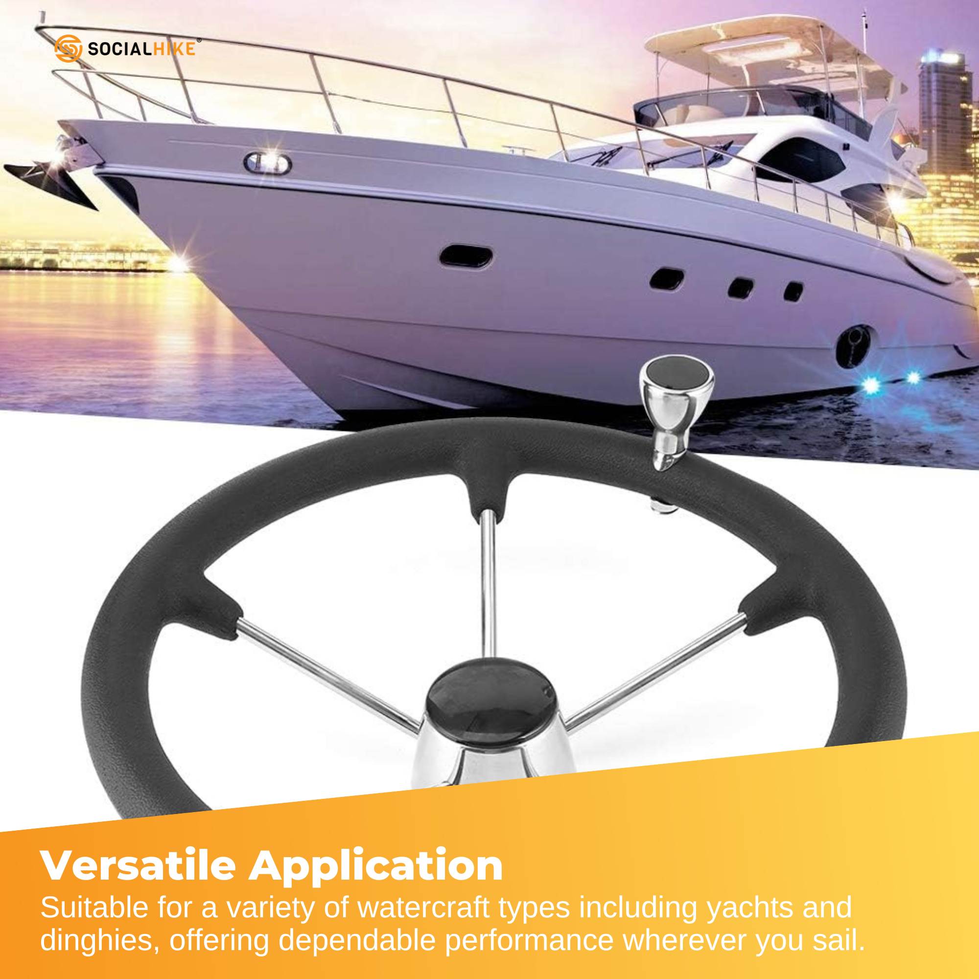 13.5" Boat Steering Wheel With Grip Cover - Stainless Steel 3/4" 5 Spoke With Knob โ image 4