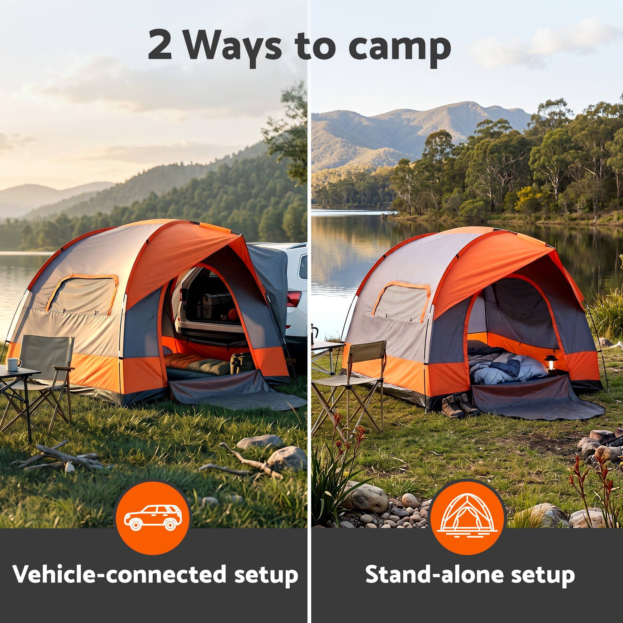 Weisshorn Camping Tent SUV Family Camping Car Tent 6-8 Person 250cm Orange โ image 4