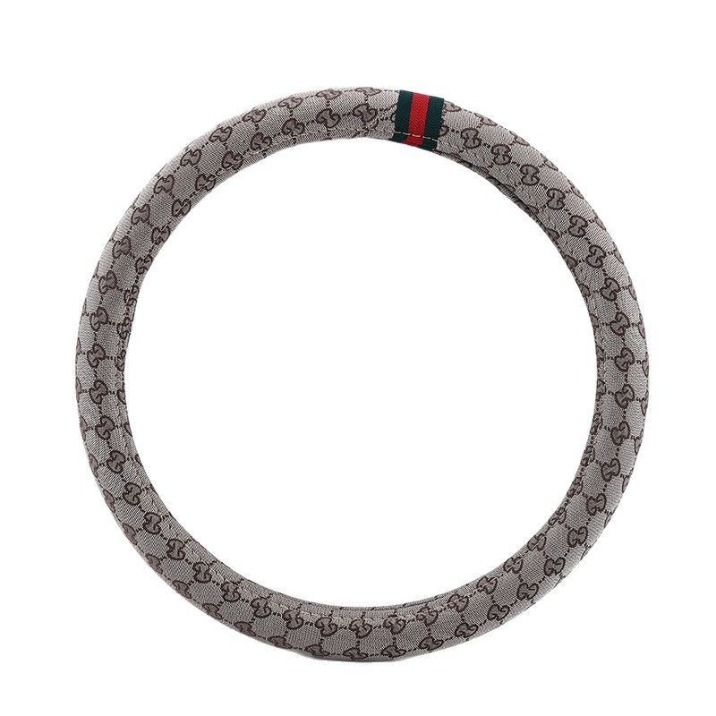 Steering Wheel Cover Linen 38cm All Season Coffee brown linen cool straight stripe steering wheel cover — image 4