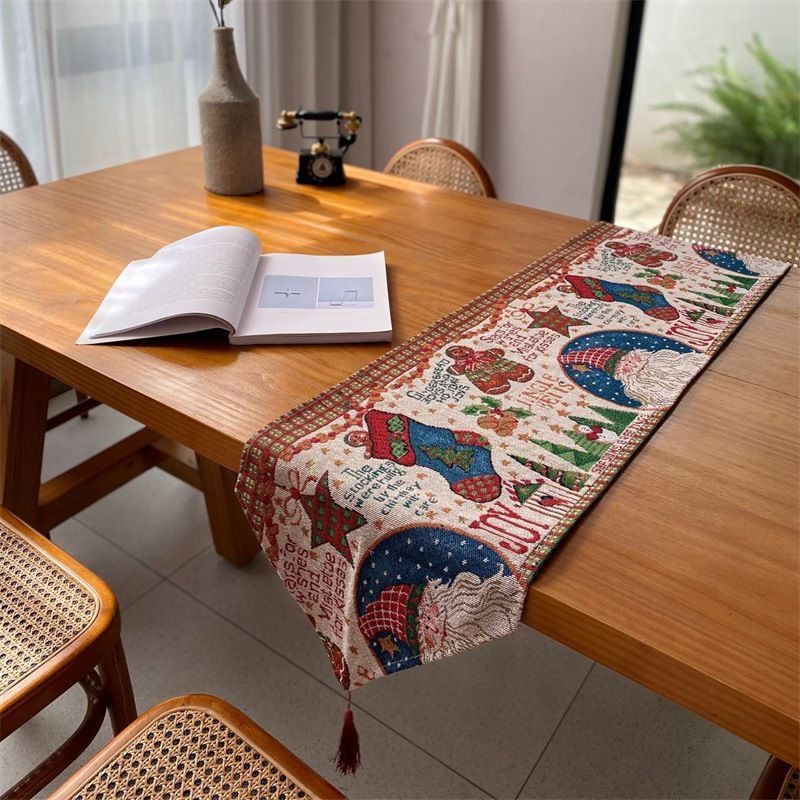 Decorative Xmas Table Runner, Festive Dining Centerpiece, Indoor Cabinet Decor Long Towel, 33*240cm, Pattern 01