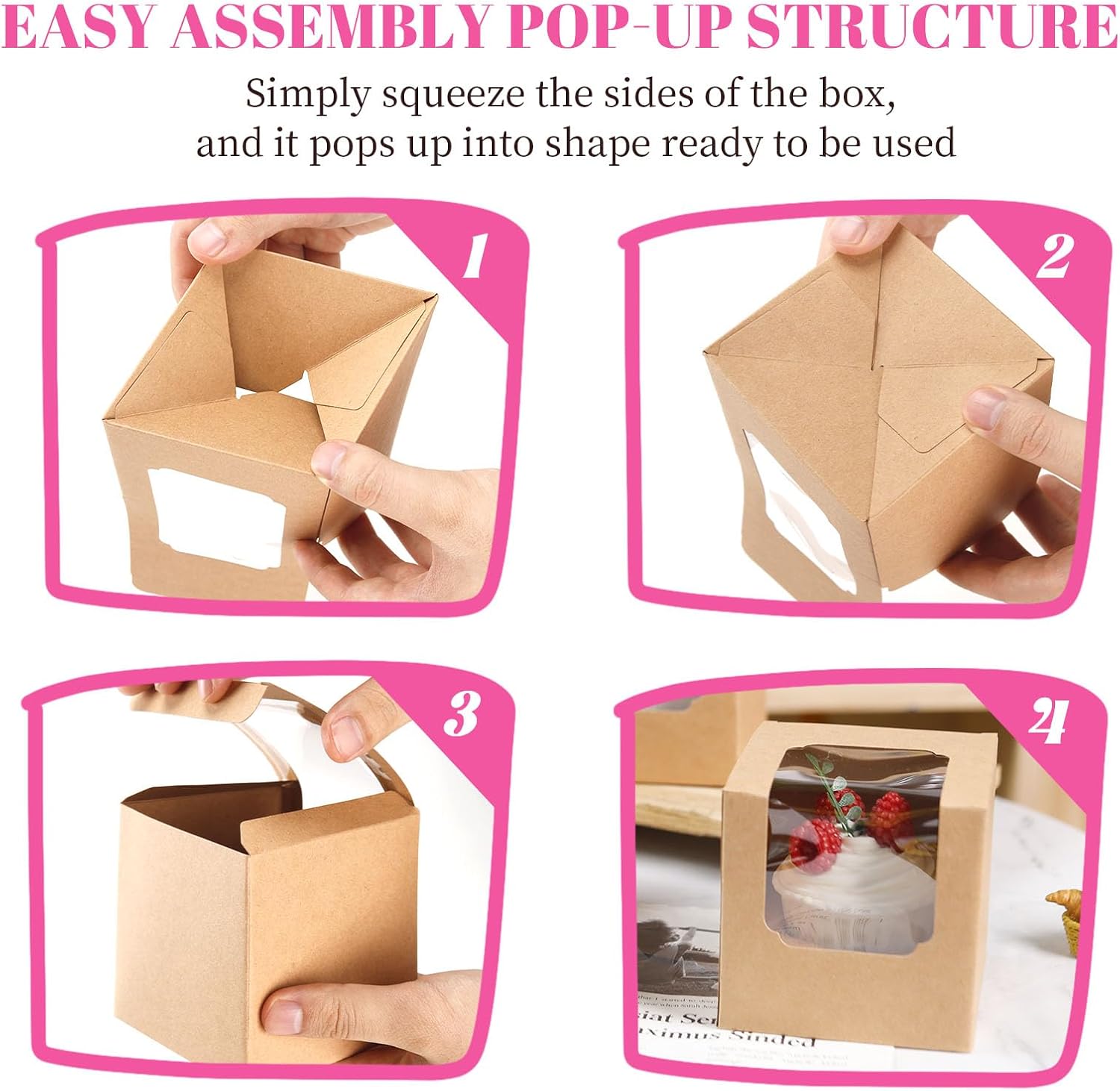 50 Pcs Cupcake Boxes Individual Cupcake Containers Pre-Assembled Single Cupcake Boxes 3.5"x3.5"x3.5" with 50 Pcs Inserts for Cupcakes Muffins Party โ image 6