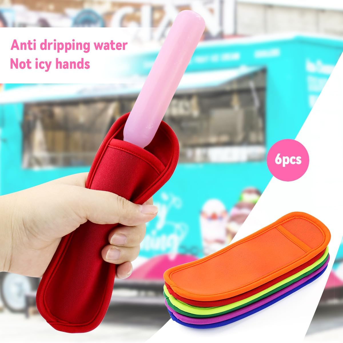 6 Pieces Ice Pop Neoprene Insulator Sleeves Reusable Popsicle Holders Ice Popsicles Bags Ice Pop Sleeves Popsicle Holder Sleeves Ice Pop Stick Sleeves(6 — image 4