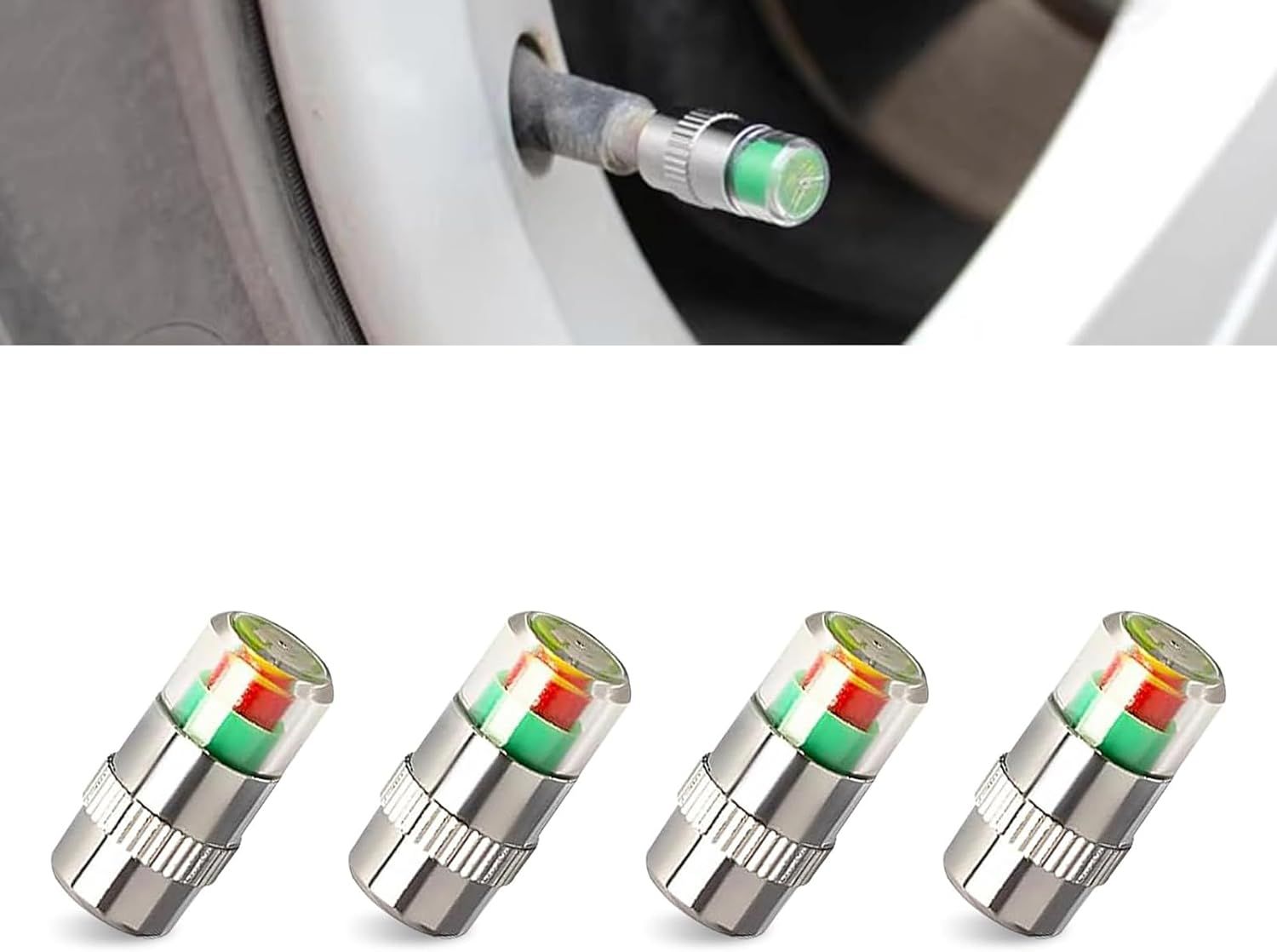 4 PCS Tire Pressure Monitor Caps, 3-color Visual Indicator, 2.4 Bar 36 PSI Valve Stem Cover โ image 2