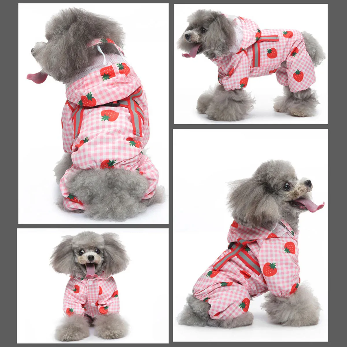 Strawberry Checkered Cat Raincoat Outdoor Rainy Days Dog Raincoat Fashionable - XL โ image 4