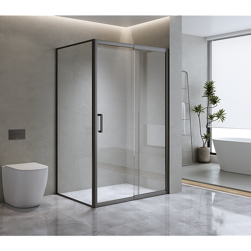 Adjustable 1300x920mm Single Door Corner Sliding Glass Shower Screen in Black โ image 3