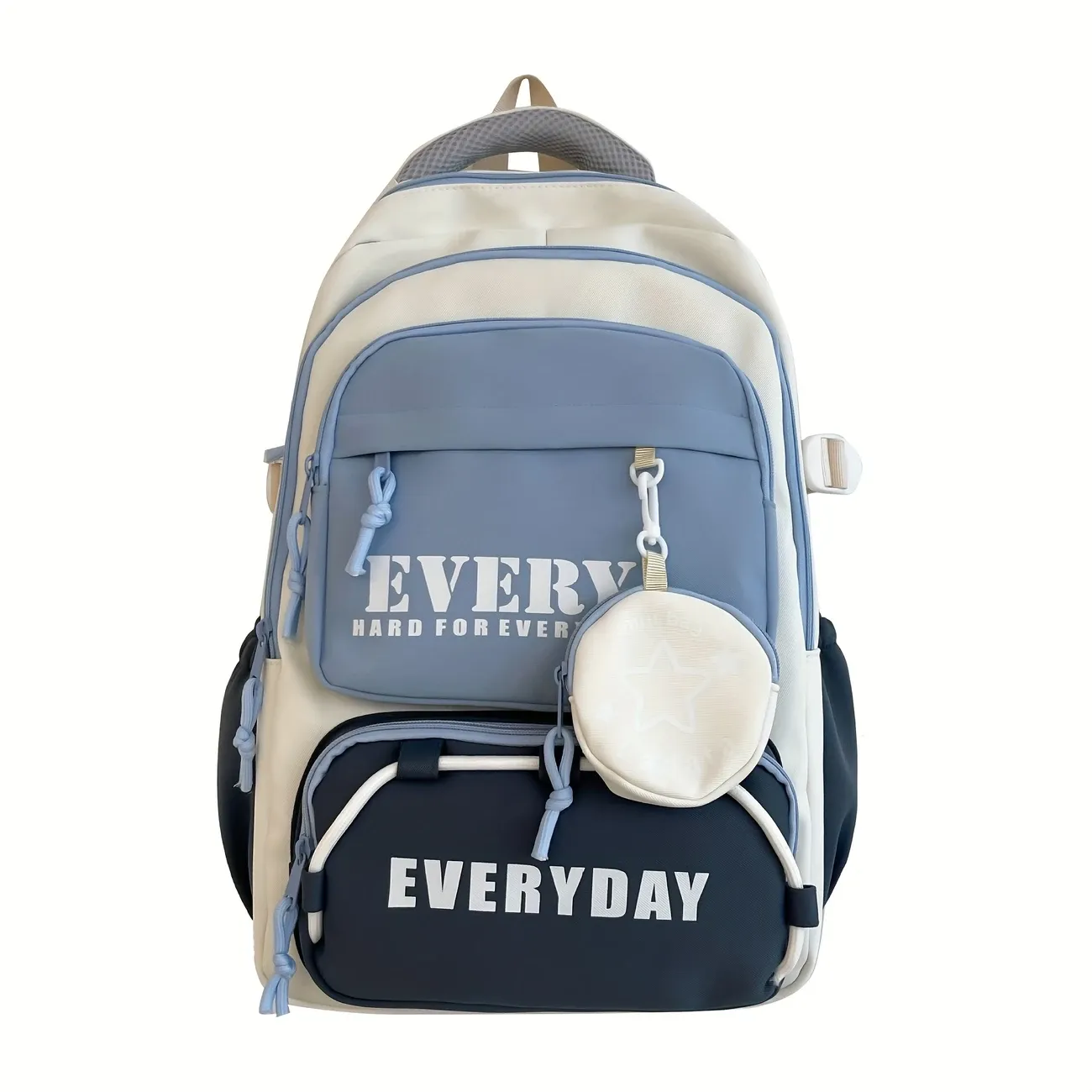 Color-Block Multi-Functional Backpack | Letter Print, Large Capacity & Splash-Resistant, Main Compartment Fits Laptop, Bonus Mini Coin Pouch, Versatile for โ image 2
