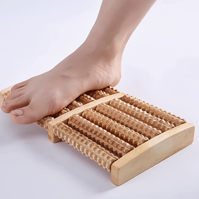 Wooden Foot Massage Roller Dual Control Foot Massager Portable Foot Roller Home - Wood color - Size 17-27cm โ image 2