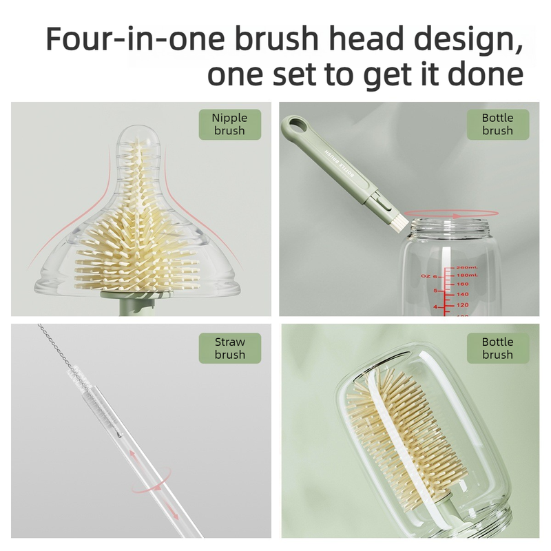 6-in-1 Portable Silicone Bottle Brush Set with Drying Storage Box, All-Purpose Cleaner for Baby Bottles, Nipples, and Straw Cups—Pink — image 3