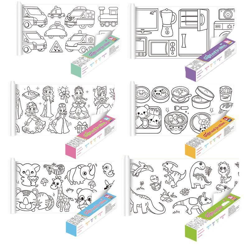 3M DIY Colouring Paper Roll with 12 Colour Pencils Cartoon Doodle Set - Transportation (With 12PCS Colored Pencils โ image 3