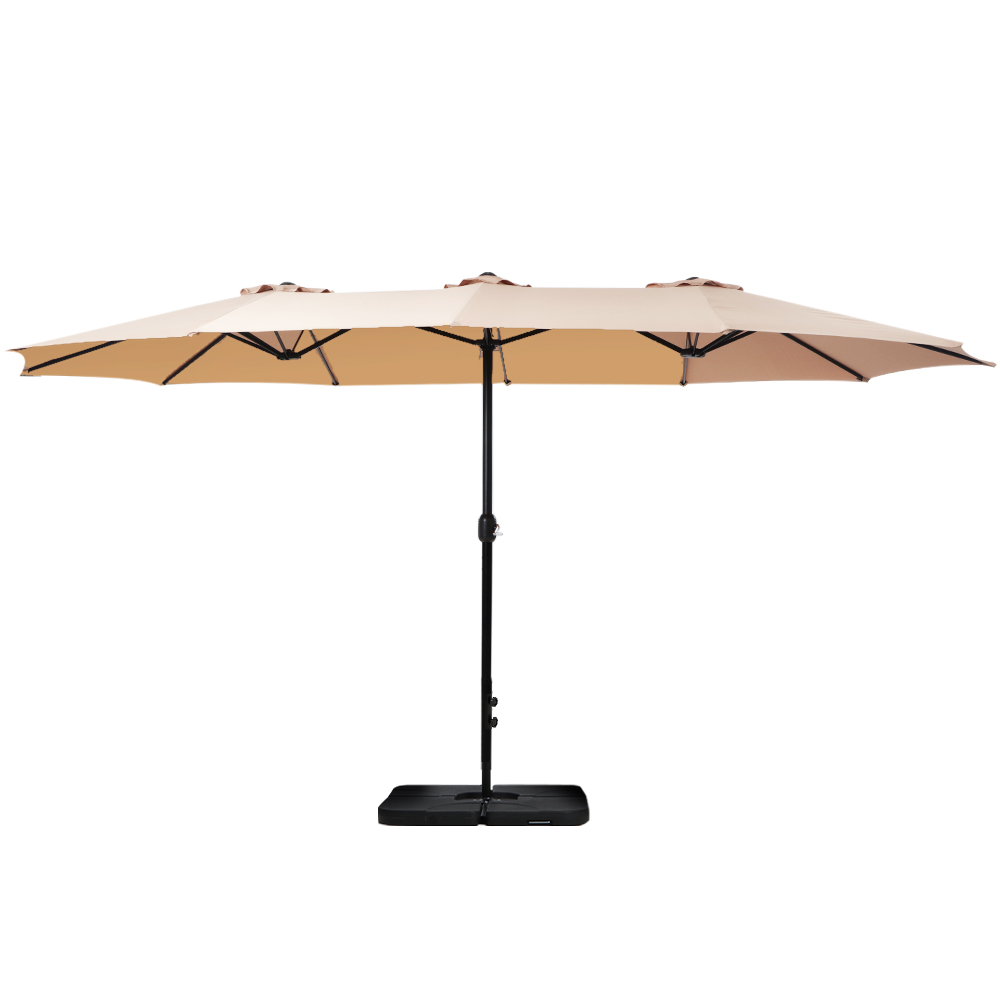 Instahut 4.57m Outdoor Umbrella w/Base Stand Beach Pole Garden Tilt Beige โ image 3
