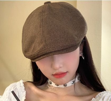 Linen Fabric Coffee‑Colored Newsboy Cap, Adjustable 56‑58cm, Christmas & Halloween Breathable Outdoor Headwear, Retro Casual Hat, Holiday Souvenir