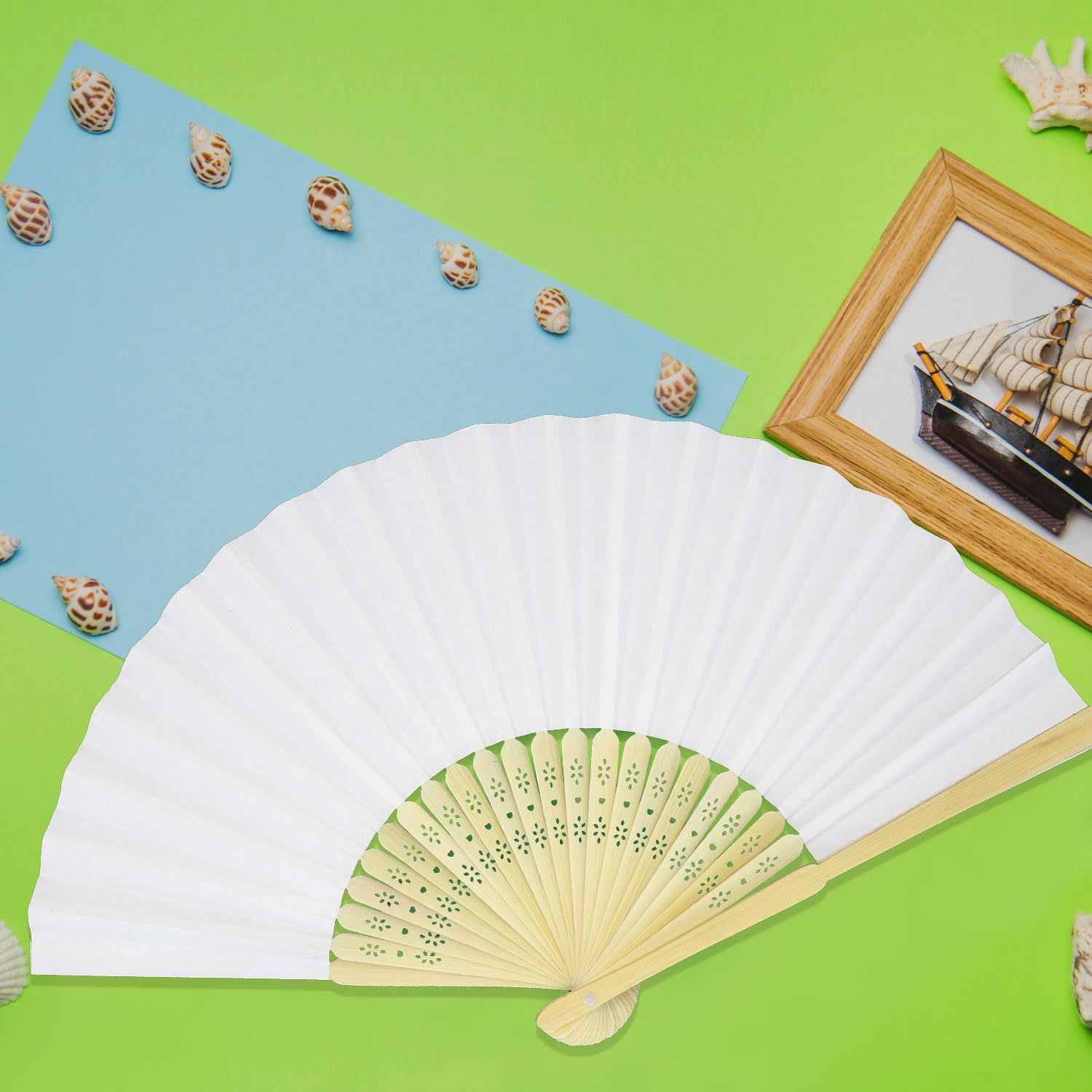 Foldable Bamboo Fan Handheld Folding Fan Decoration Chinese Vintage Retro Fabric Fan for DIY Decoration Wedding Dancing Party โ image 4