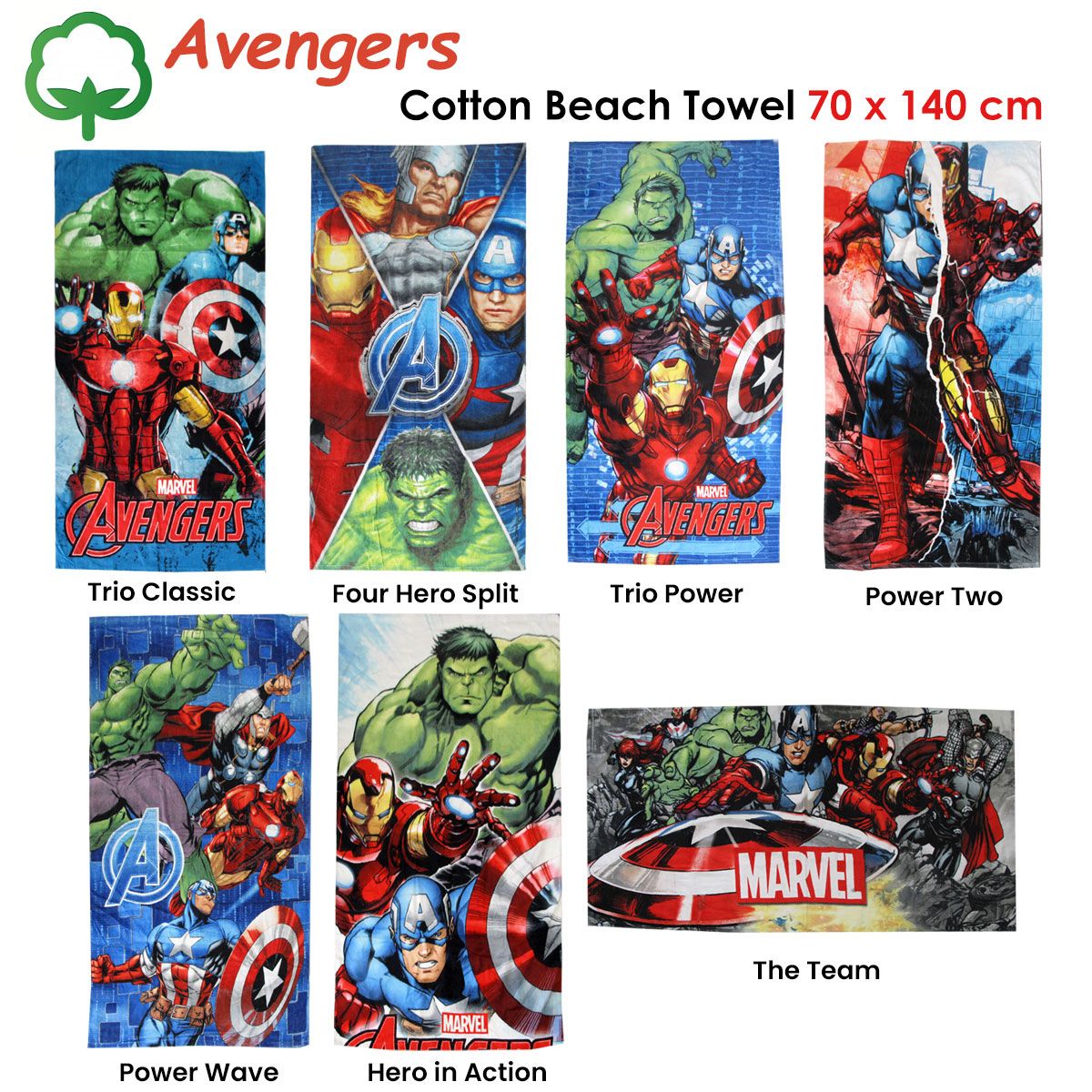 Marvel Avengers Cotton Beach Towel 70 × 140 cm Trio Classic — image 3