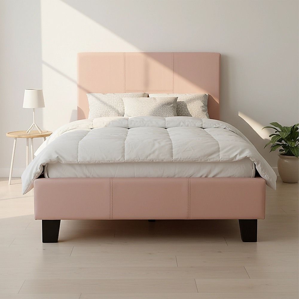 Single PU Leather Bed Frame Pink — image 6