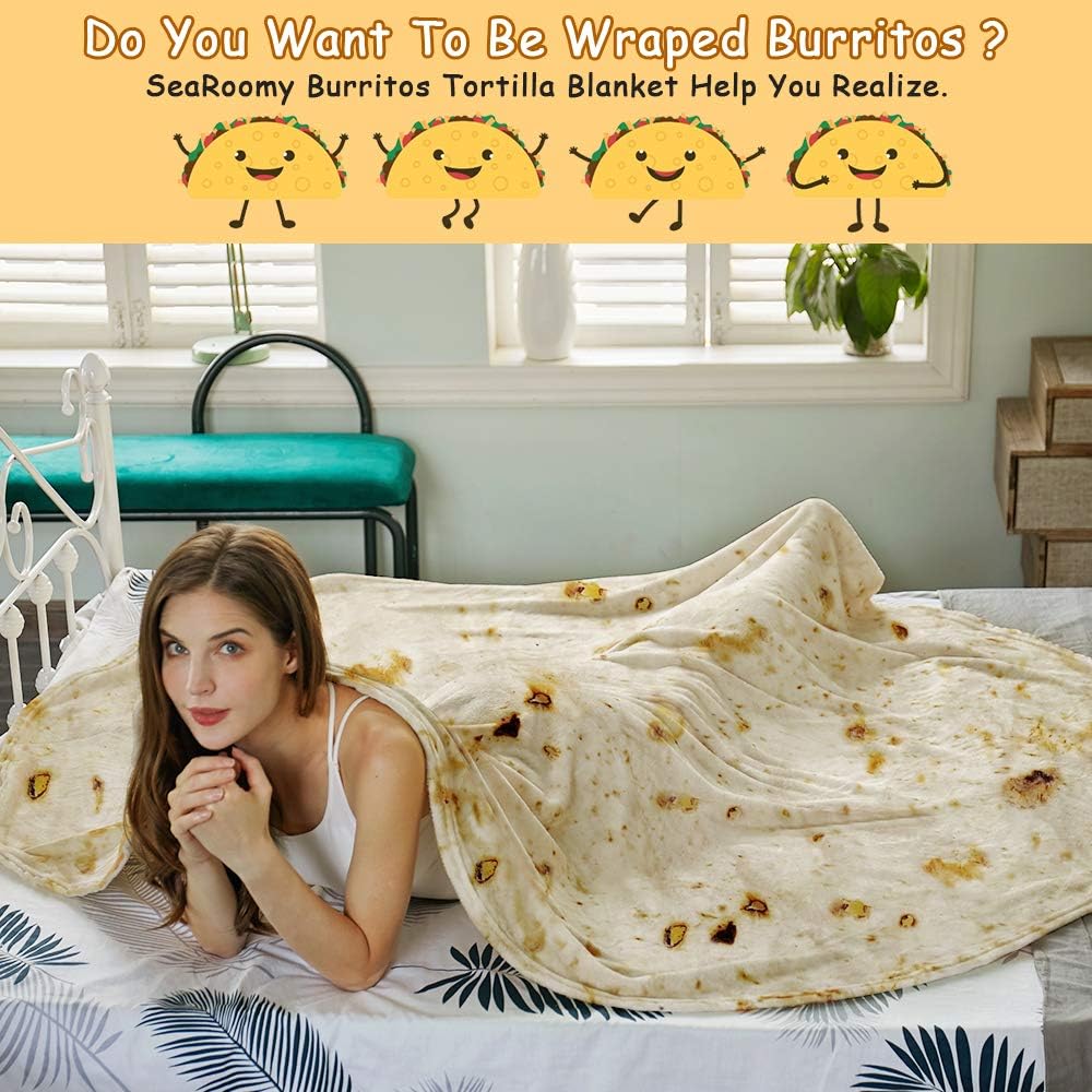 Burritos Tortilla Throw Blanket(Beige), Novelty Funny Round Blanket for Adults & Kids, Soft Flannel Tortilla Wrap Blanket（60",Teenagers） — image 5