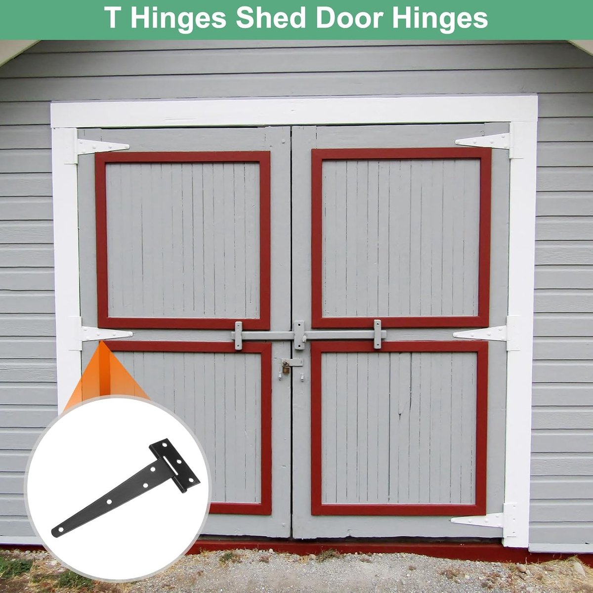 pieces - T-hinge for door - with screws - 6 inch - shed door hinge - T-door hinge - T-hinges - T-hinge - exterior door hinges - for wooden fences, sheds — image 2