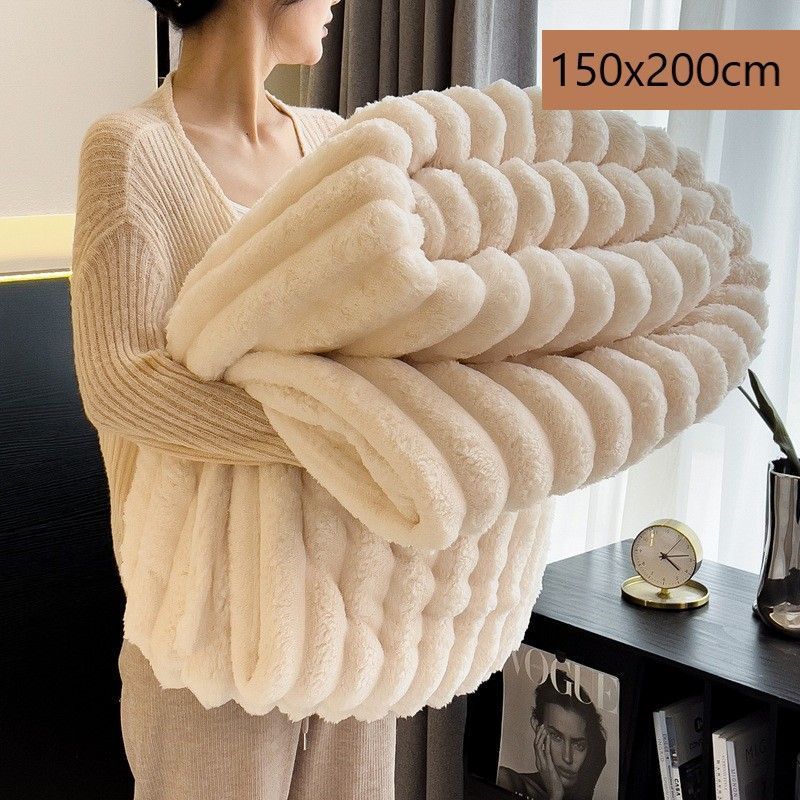 Thick Bunny Fleece Standard Blanket Warm Milk Fleece Flannel Office Nap Throw Off White 150 × 200cm Recommended Christmas Holiday Gift