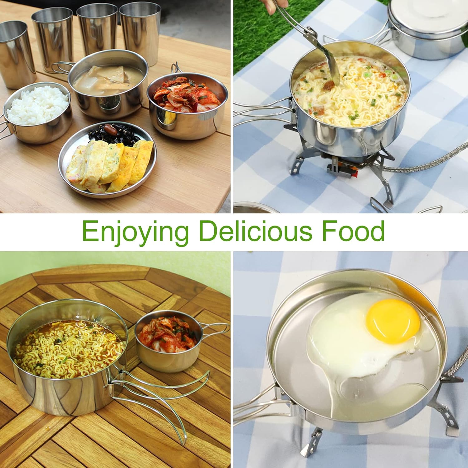 Camping Cookware Set - Multifunctional Portable Stainless Steel Cookware Set - Suitable for 2-3 People - Outdoor Picnic - Set of 4 — image 5