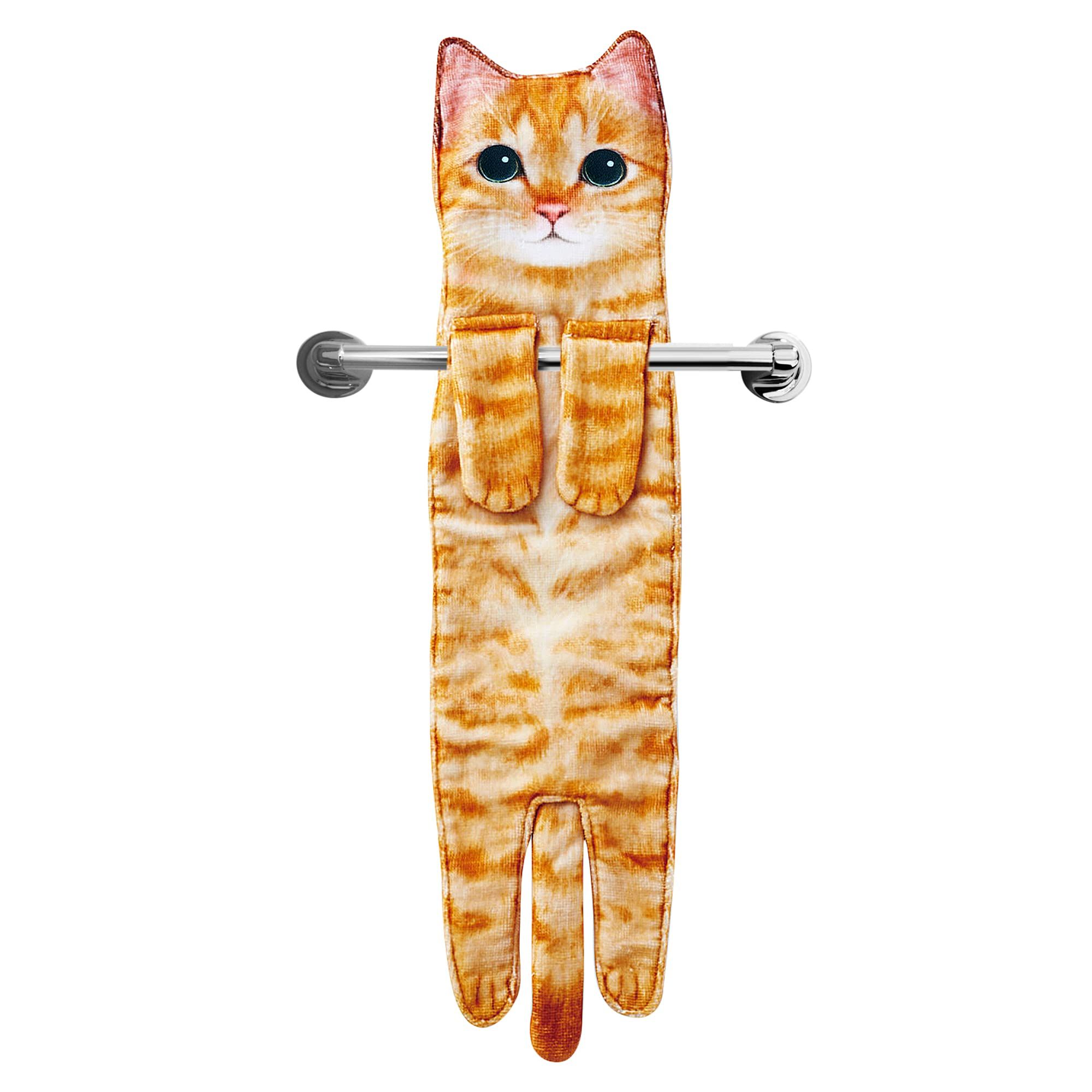 Cat Funny Hand Towels for Bathroom Kitchen - Cute Decorative Cat Decor Hanging Washcloths Face Towels Super Absorbent Soft
