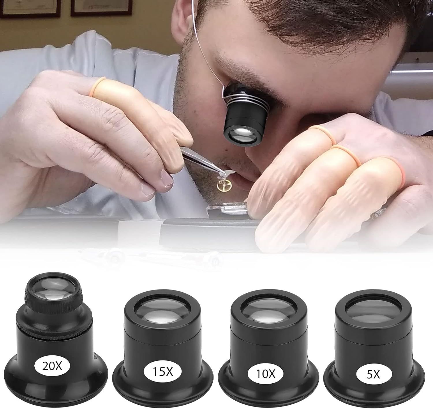 4Pcs Eye Loupe Magnifier Magnifying Glass, 5X 10X 15X 20X Experimental Monocular Magnifier, Portable Loupe Magnifier Lens โ image 2