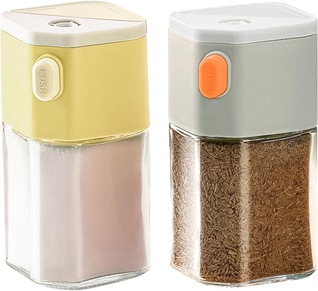Salt and Pepper Shaker Set with Dose Button - 0.5g per Press - Precise Seasoning Dispensers - Glass Spice Jars - Pack of 2
