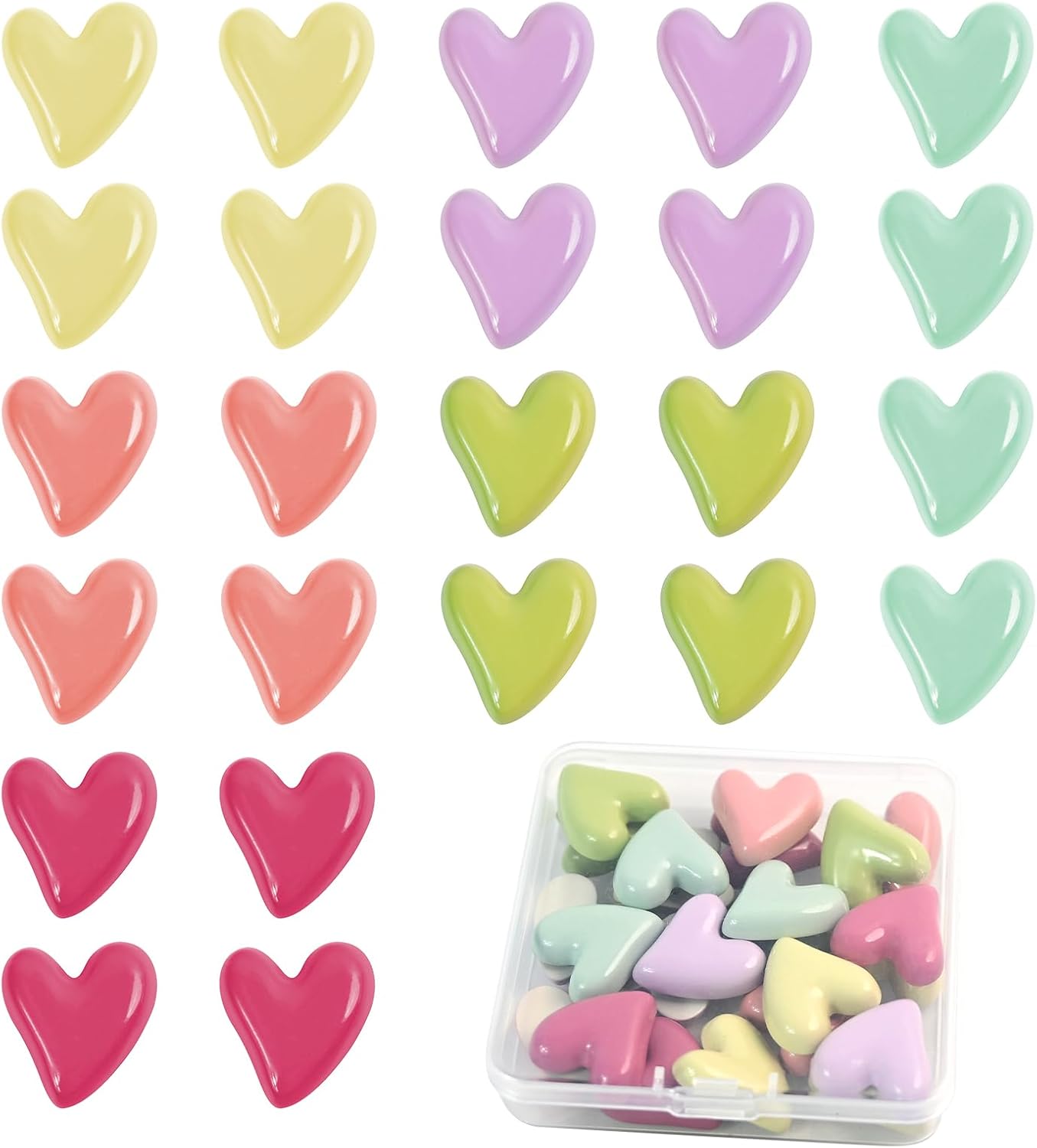 24pcs Cute Fridge Magnets - Colorful Heart Magnets for Refrigerator, Whiteboard, Cabinet & Locker - Decorative Magnets for Classroom, Kitchen & Office and Home
