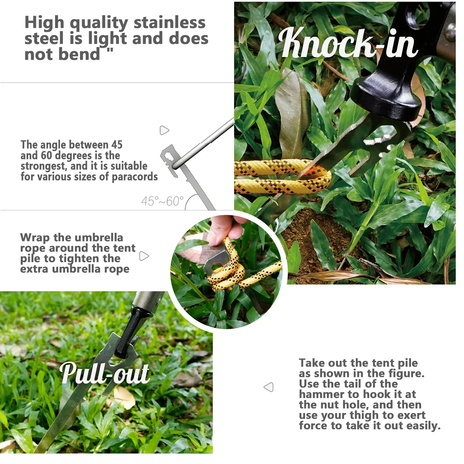 6Pcs Camping Tent Stakes 28cm Stainless Steel Canopy Tent Pegs Garden Ground Nail Beach Awnings Hammock Trampoline Accessories โ image 5