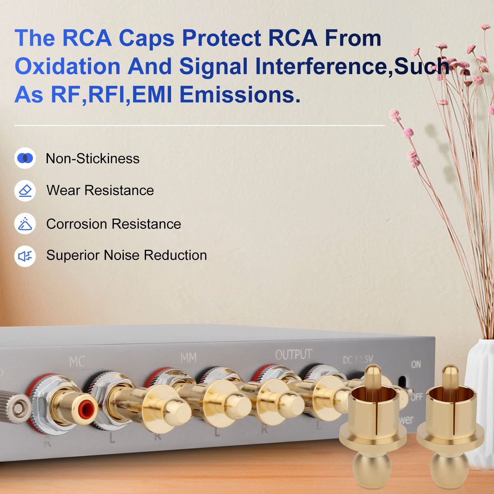 RCA Male Plugs RCA Dust Caps, 8Pcs, Detachable Center Pin Noise Stopper Dust Proof Protectors (Gold Plated) — image 4