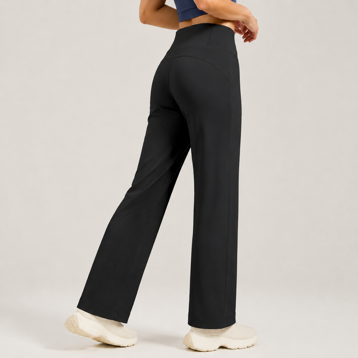 Black Womens High Waist Straight Leg Yoga Pants (XL size)- Loose Fit Full Length Activewear with Rear Waistband Pocket for Pilates, Studio and Everyday Wear โ image 2
