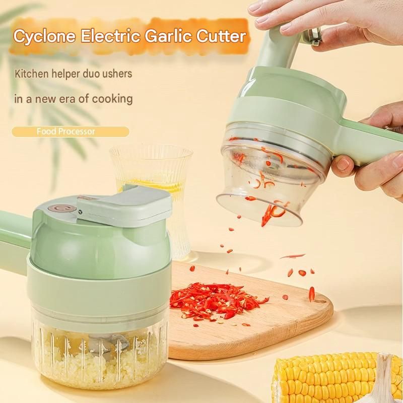 Seasoning Preparation and Storage Set-Green Electric Handheld Food Processor With Light Blue lid and Purple lid 4oz Glass Storage Jars - USB-C Charging โ image 2