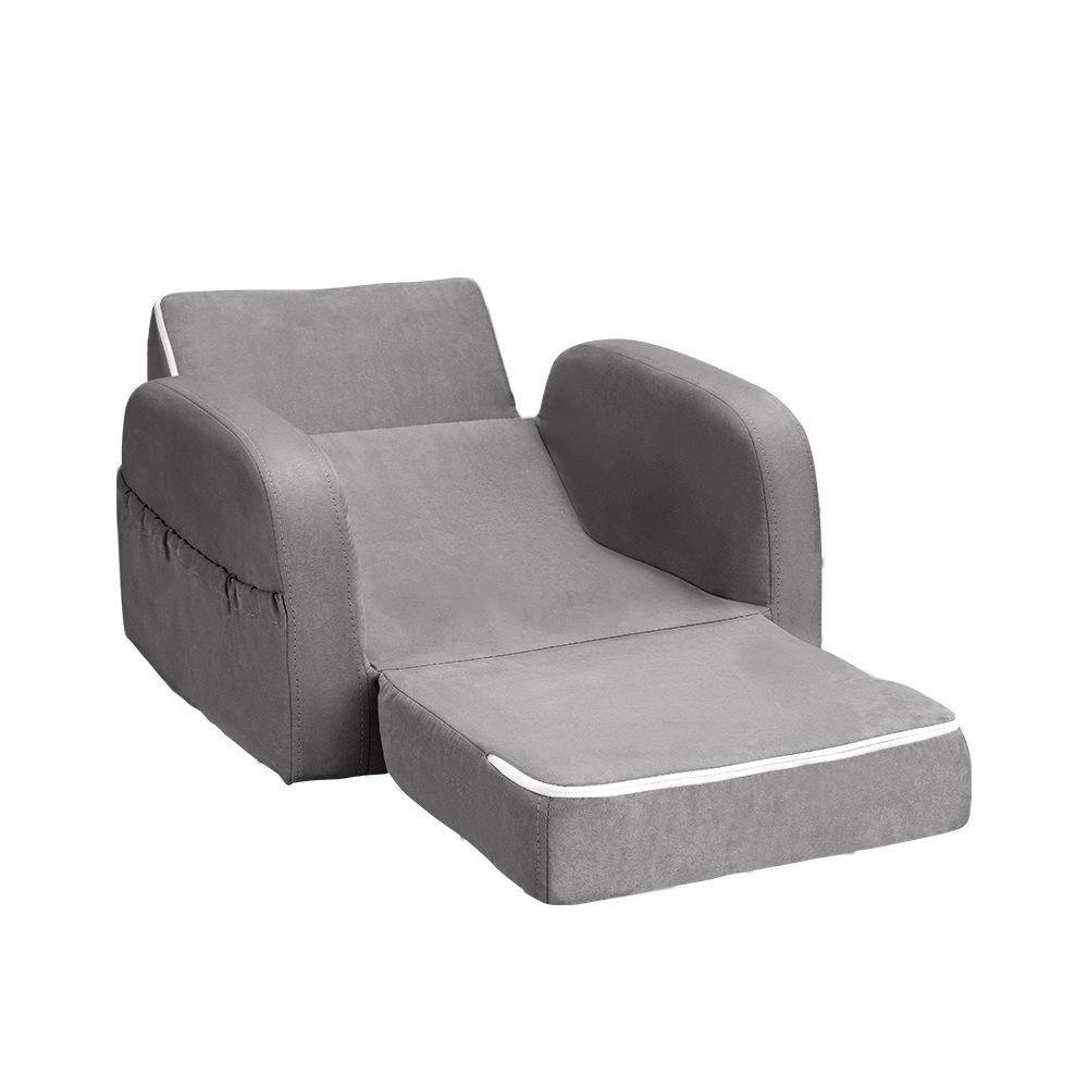 Keezi Kids Sofa 1 Seater Children Flip Open Couch Lounger Armchair Soft Grey — image 4