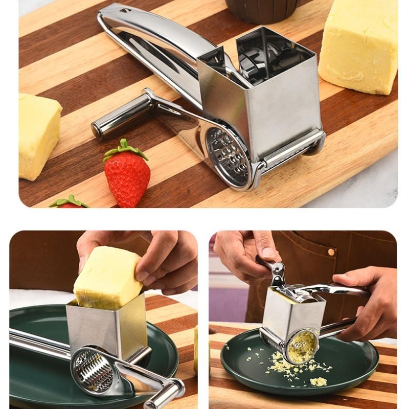 5-6 hole grater planer Stainless Steel Hand Crank Cheese Grater - Rotary Drum Shredder for Cheese, Chocolate and Butter - Ergonomic Handle Kitchen Gadget for โ image 6