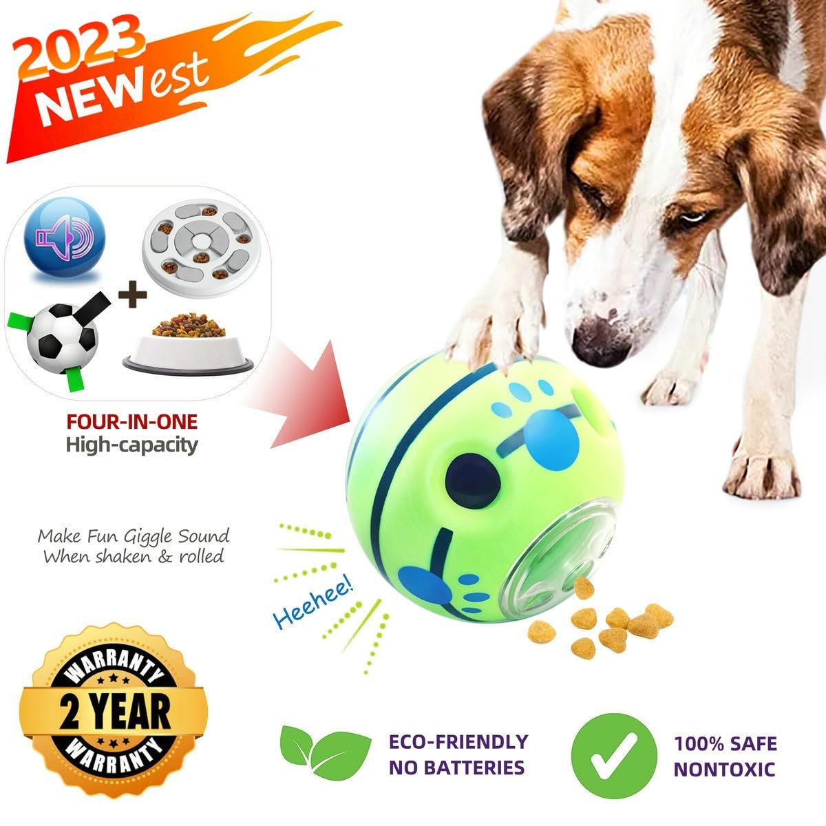 Wobble Giggle Dog Ball for Puppy Small Dogs, Wiggle Squeaky Toy, Puppy Chew Indestructible Ball for Small Breed (Small, 4.2") — image 3
