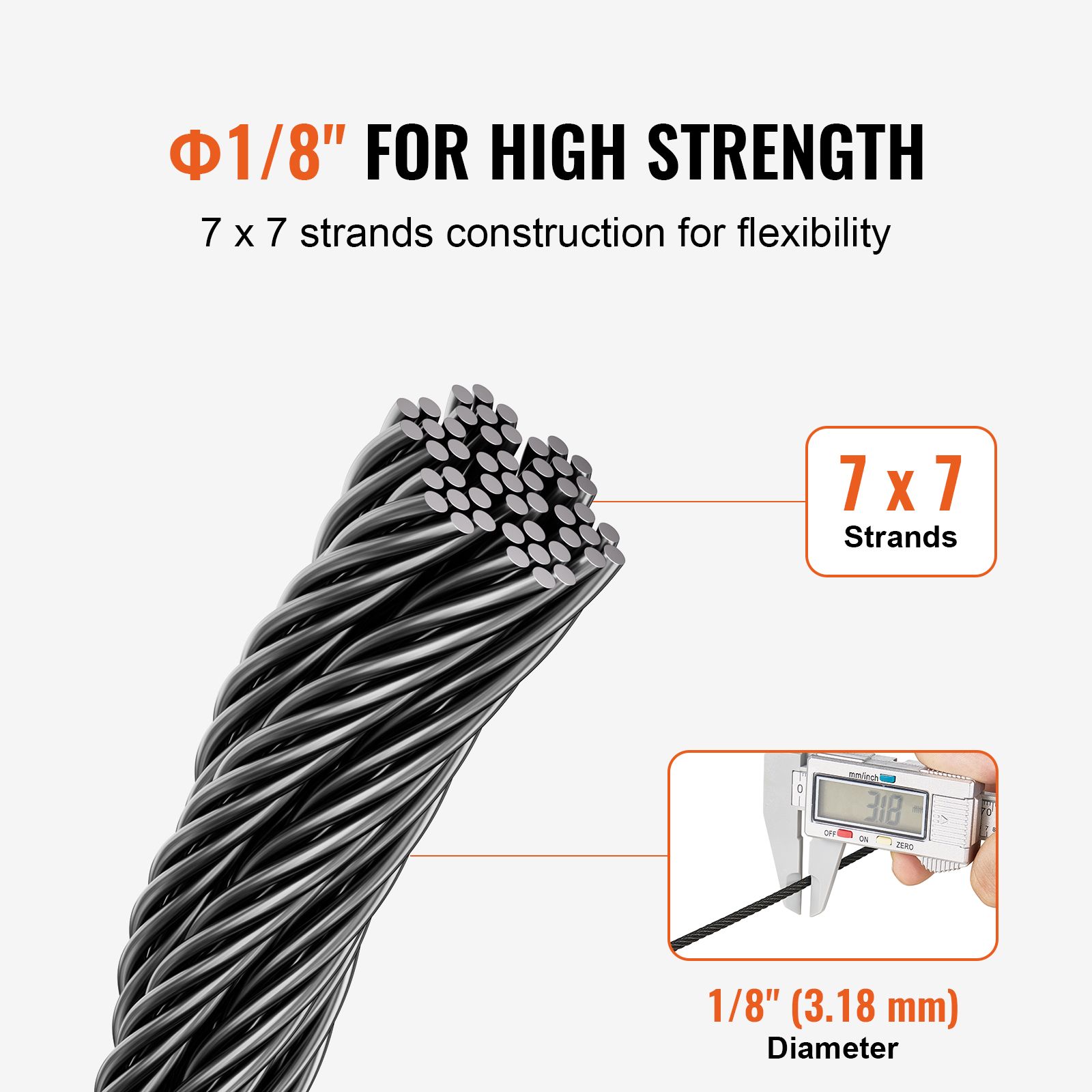 T316 Stainless Steel Cable 3.18mm 7 × 7 Steel Wire Rope 152.4m Cable Railing — image 3