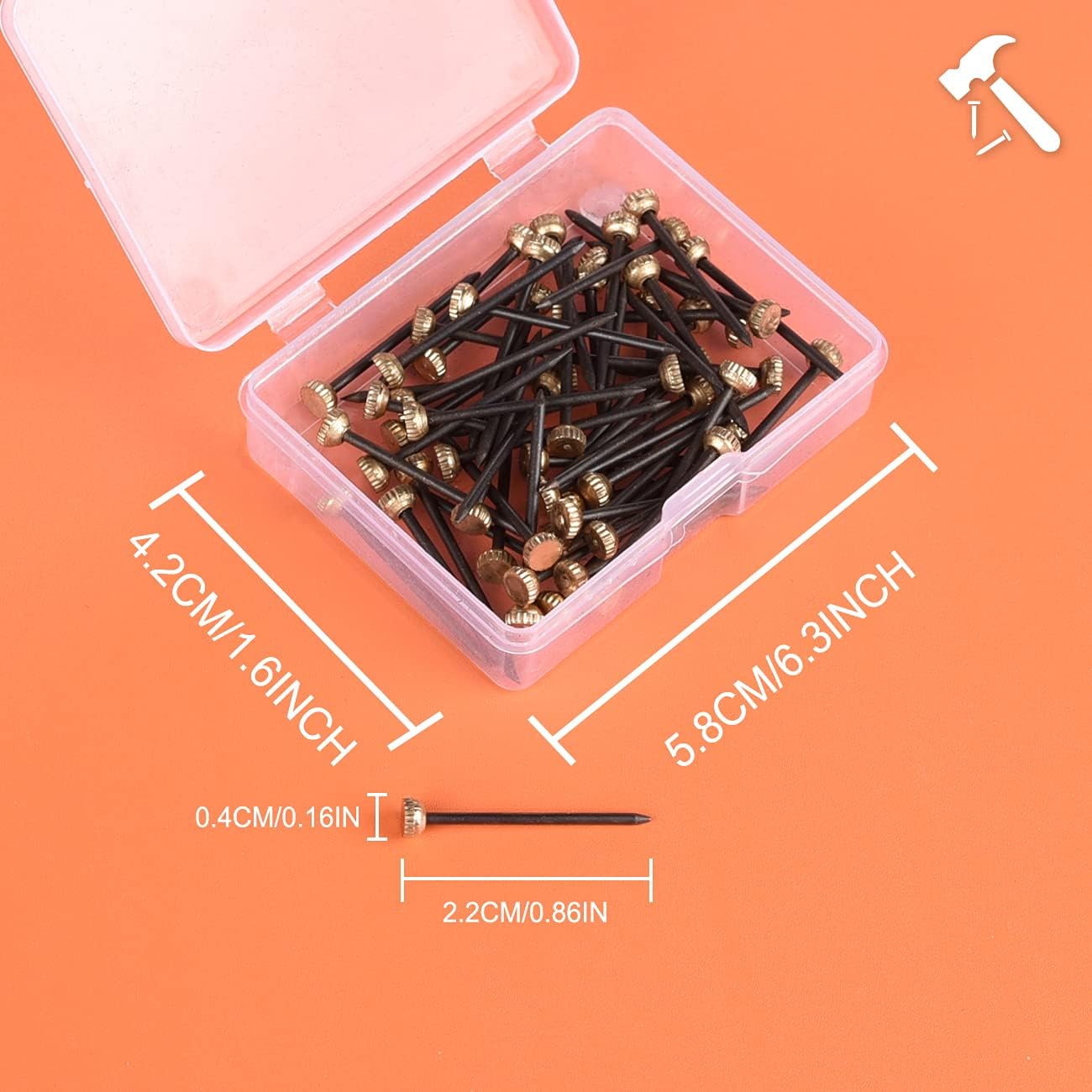 60Pcs Picture Hanging Nails 30 Lbs Brass Head Nails for Hanging, Picture Hanger Pins, Heavy Duty Nail Hook with Storage Box for Photo Frame, Wood Wall Hanging — image 2