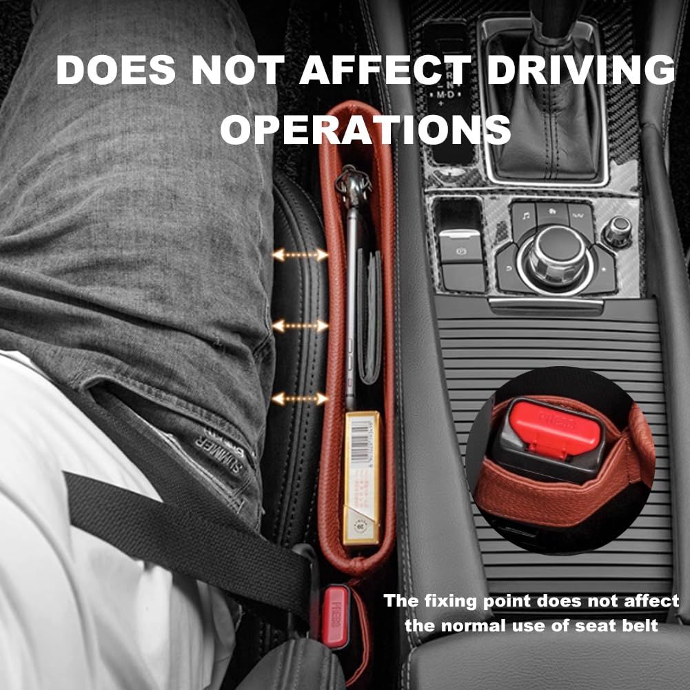 Car Seat Pockets PU Leather Car Console Side Organizer Seat Catcher Holders Compatible with Phone Key Wallet Phone Sunglasses 2 Pack (Brown) โ image 3