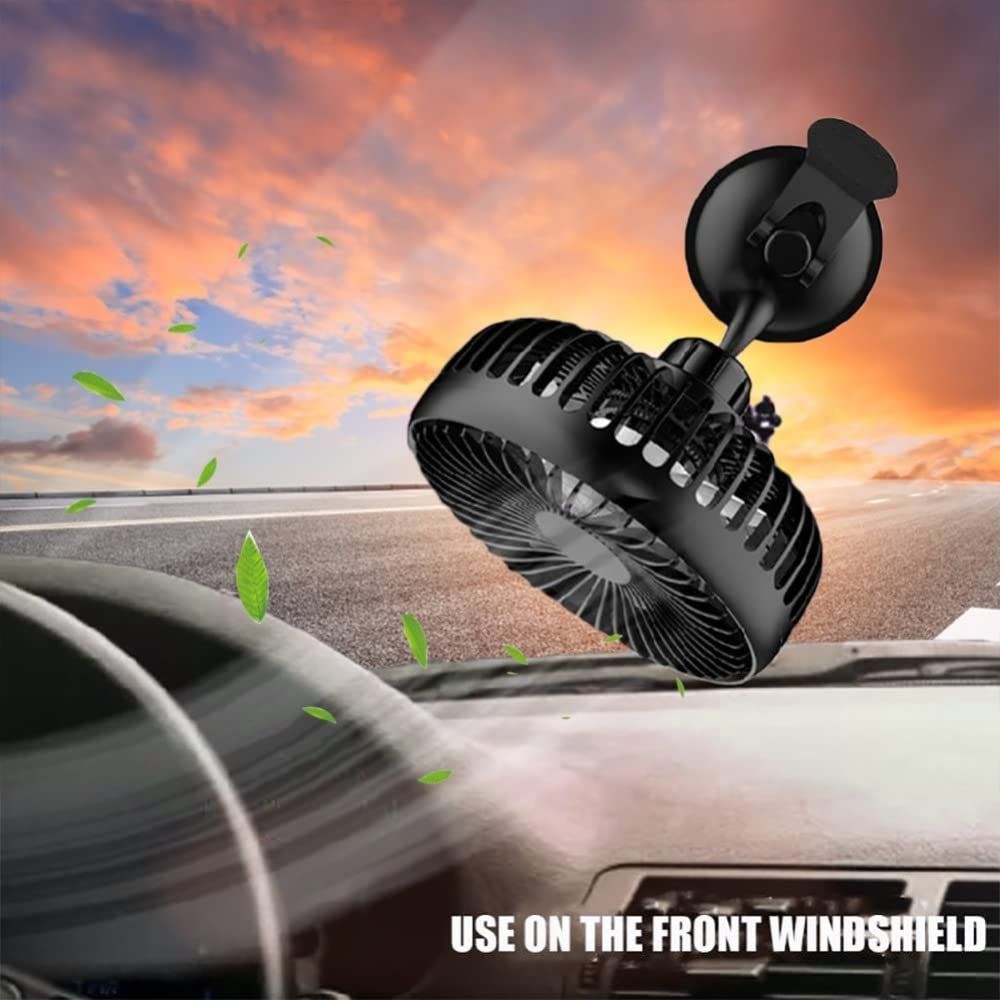 12V/24V Mini Car Fan ABS Black Auto Single Head Fan USB Universal Car Fan Suction Cup 360 degree Cooling Fan — image 3