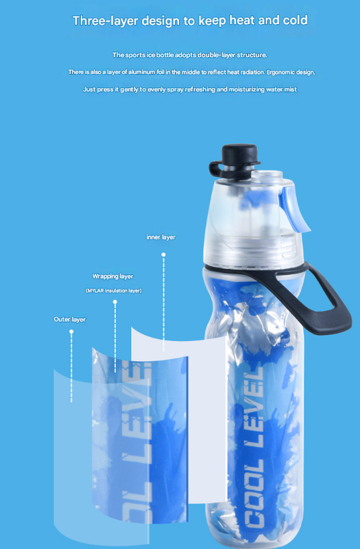 Cyan 500ML Insulated Sports Water Bottle with Cooling Mist - Triple-Layer Design Keeps Drinks Cold for Hours - Portable PE Misting Bottle — image 5