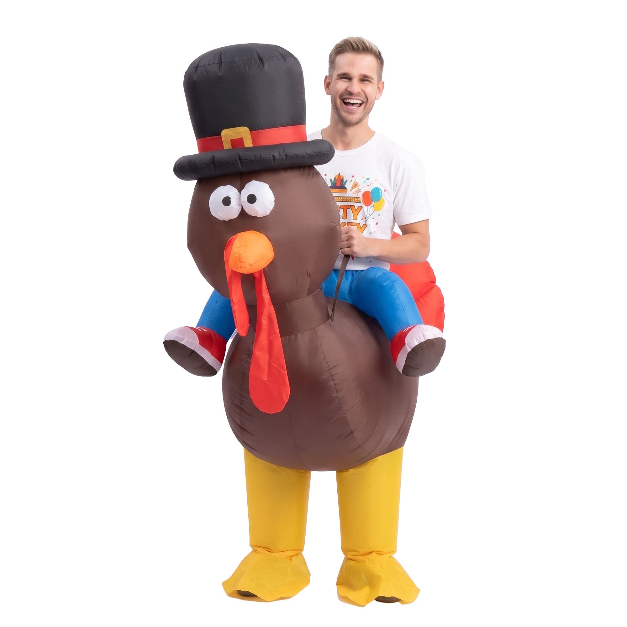 Inflatable Costume Ride On Turkey Fancy Dress Funny Party Outfit Brown One Size — image 3
