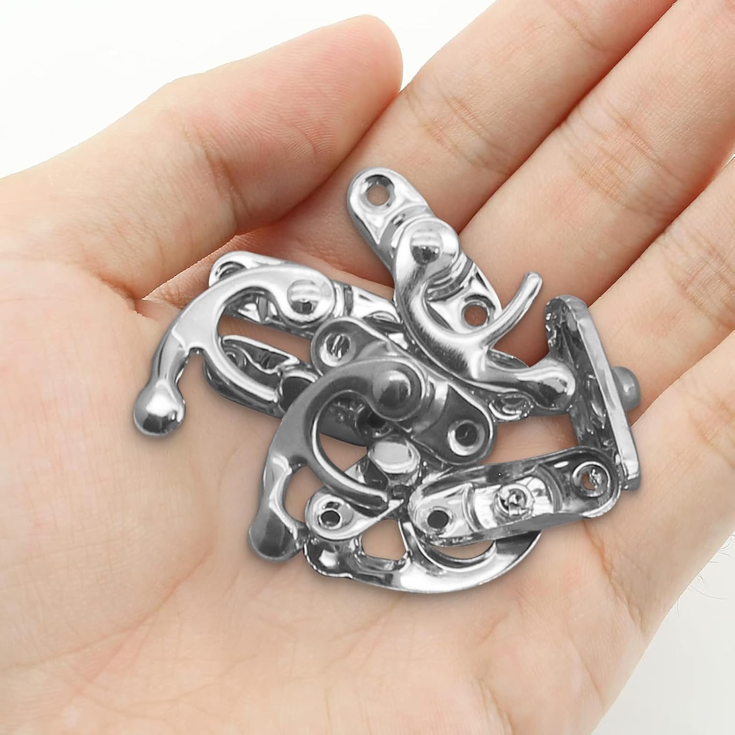 Biaungdo 5pcs Retro Vintage Style Swing Bag Clasp Closure Lock Latch for Furniture Wooden Box Jewelry Case Silver Tone with Mounting Screw & Screwdriver, 33 x โ image 5