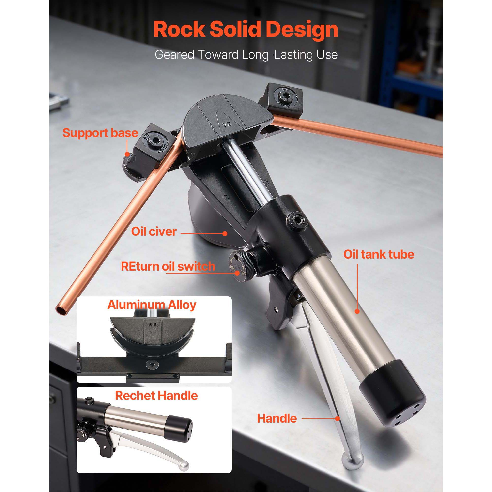 Hydraulic Tubing Bender Kit, 6 mm to 22 mm, Copper Tube Pipe Bender, HVAC Bending Tool Set, 90° Bend, with 7 Aluminium Alloy Dies, for HVAC Air Conditioning — image 5