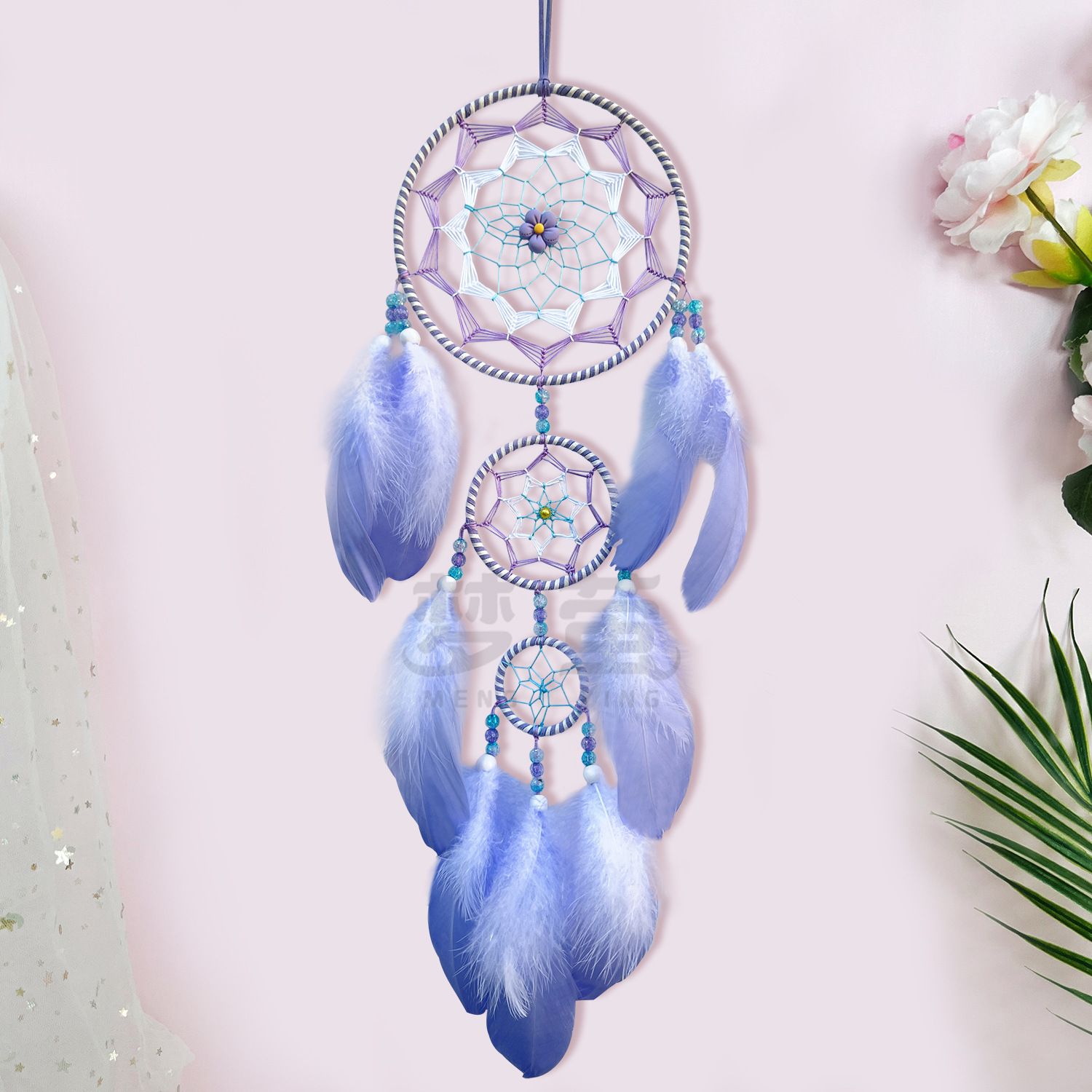Purple Flower Dream Catchers Feathers Bohemian Handmade Home Wall Hanging Decoration Fairy Dream Catcher — image 2
